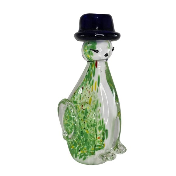 Murano Style Art Glass Cat Figurine With Hat - Picture 1 of 9